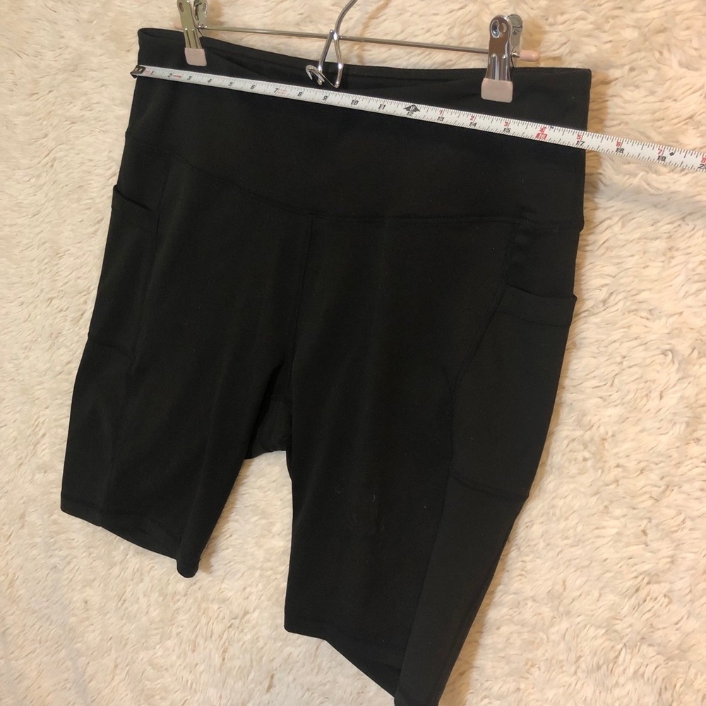 Black High Waisted Biker Shorts with Pockets Plus Size 2XL Athletic Yoga - Picture 3 of 6